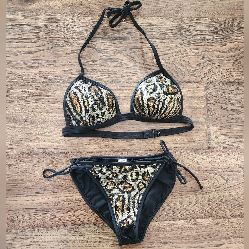 Venus Gold Sequin Leopard Print Bikini Set - Picture 2 of 5